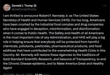 Robert F. Kennedy Jr. será Secretario de Salud y Servicios Humanos de EEUU
