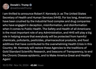 Robert F. Kennedy Jr. será Secretario de Salud y Servicios Humanos de EEUU
