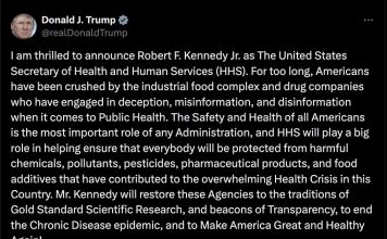 Robert F. Kennedy Jr. será Secretario de Salud y Servicios Humanos de EEUU